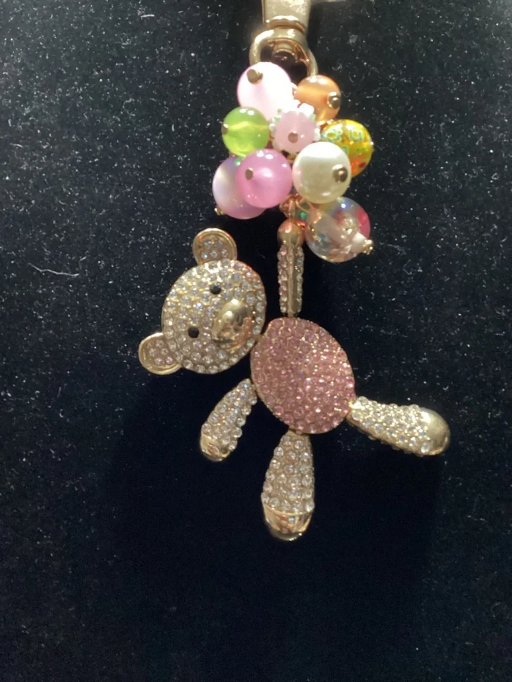 Rare Unique Gold Teddy Bag Charm with Pink and Multicolor Beads